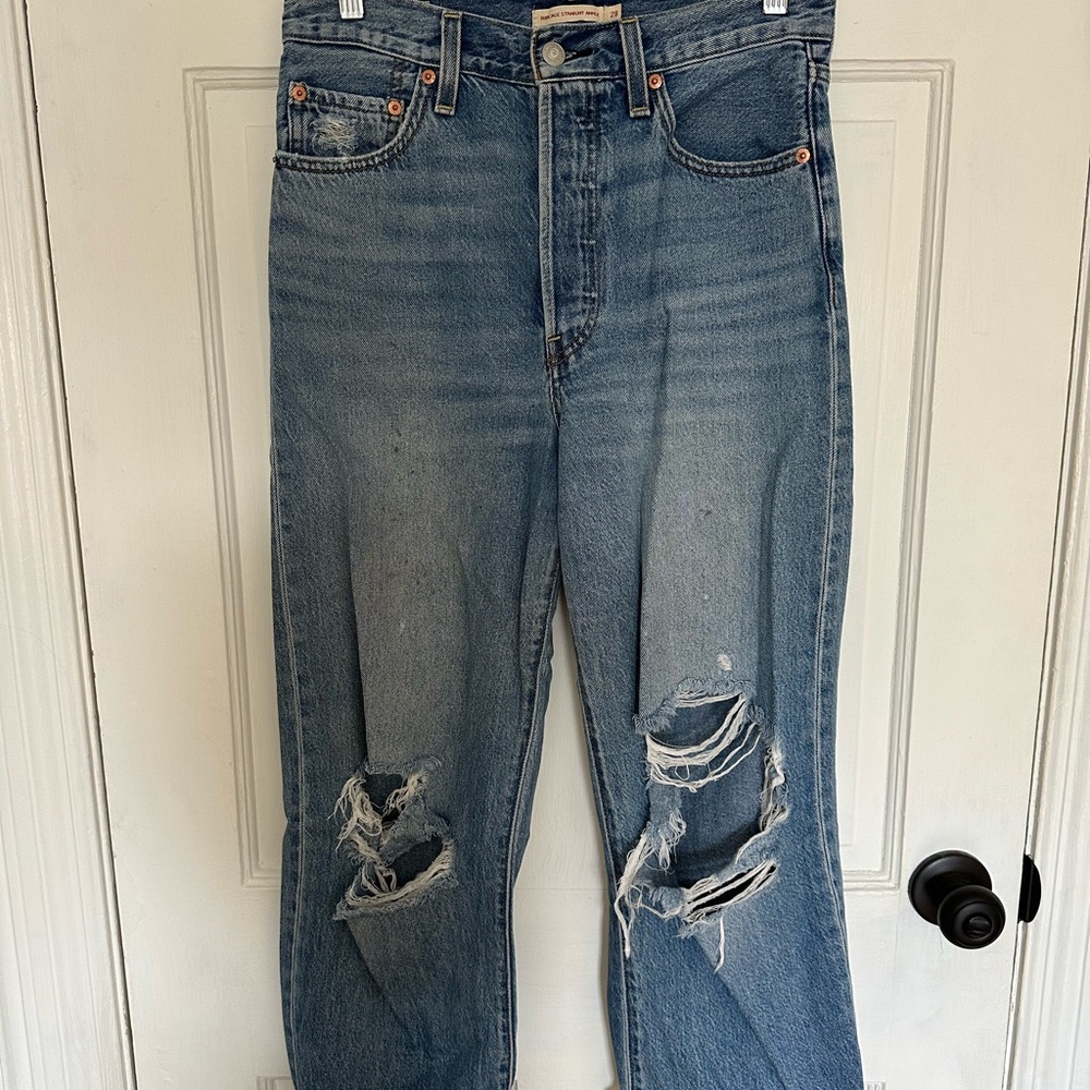 Levi's Blue Ripped Straight Leg Jeans